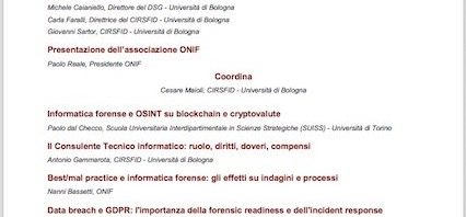 Conferenza ONIF a Bologna sulla rilevanza dell'informatico forense