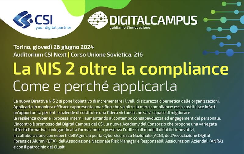 Conferenza organizzata da Digital Campus al CSI sulla nuova direttiva NIS2, Cybersecurity, Informatica Forense, Digital Forensics