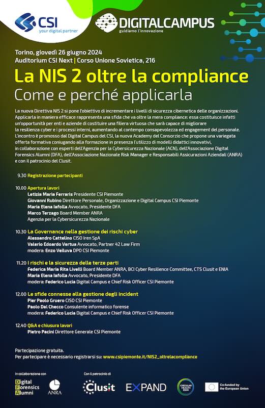 Conferenza sulla nuova direttiva NIS2 al CSI - Cybersecurity e Incident Response