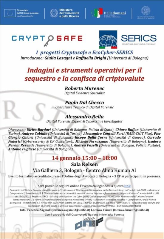 Cryptosafe - Indagini e strumenti operativi per il sequestro e la confisca di criptovalute - Università di Bologna